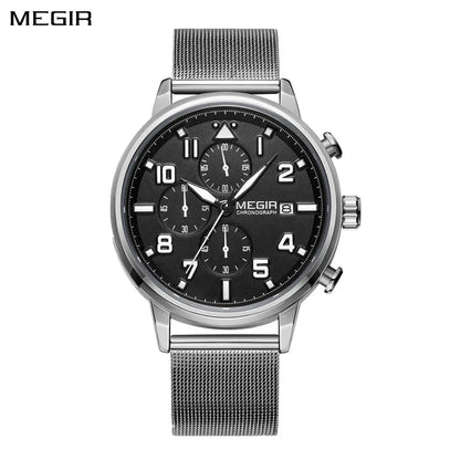 Reloj MEGIR de negocios de marca a la moda, cronógrafo de lujo para hombre, reloj de pulsera de acero inoxidable y cuarzo, relojes militares deportivos resistentes al agua