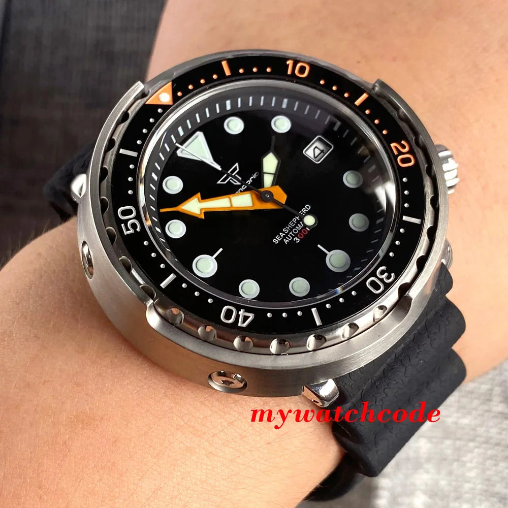 Tandorio Tuna Dive Steel Mechanical Men Watch 20bar Waterproof S NH36 Movt Orange Hand Silicone Strap Gift Clock