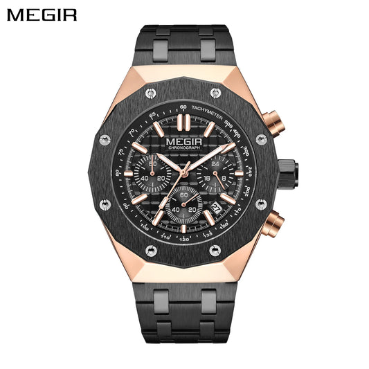 Relojes MEGIR de cuarzo de marca a la moda para Hombre, Reloj de pulsera deportivo con manecillas luminosas, pulsera de acero inoxidable, cronógrafo Masculino, Reloj para Hombre