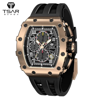 TSAR BOMBA Luxury Mens Watch Waterproof clock Stainless Steel Rose Gold Wristwatch Sport Fashion Tonneau Watch for Men