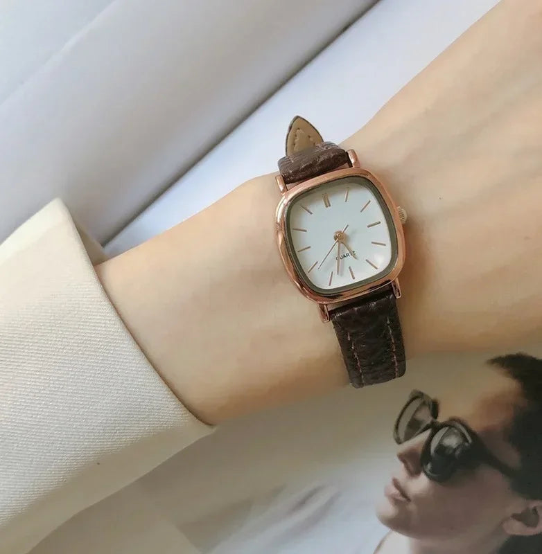 Relojes de pulsera informales de alta calidad para mujer, relojes Vintage simples para mujer, reloj de pulsera con esfera, reloj de pulsera con correa de cuero