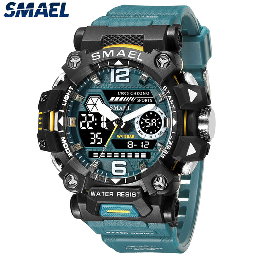 Relojes SMAEL para hombre, reloj deportivo resistente al agua hasta 50m, reloj deportivo para hombre militar, reloj Digital 8072 con pantalla Dual, reloj Digital Led de cuarzo