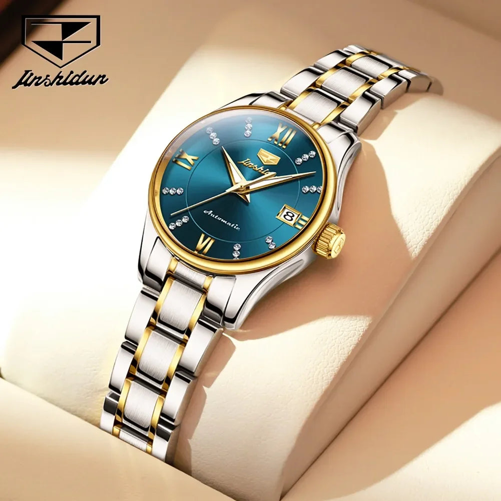 JSDUN 8933 Automatic Mechanical Women Wristwatches Fashion Stainless Steel Strap Waterproof Watches For Women Calendar