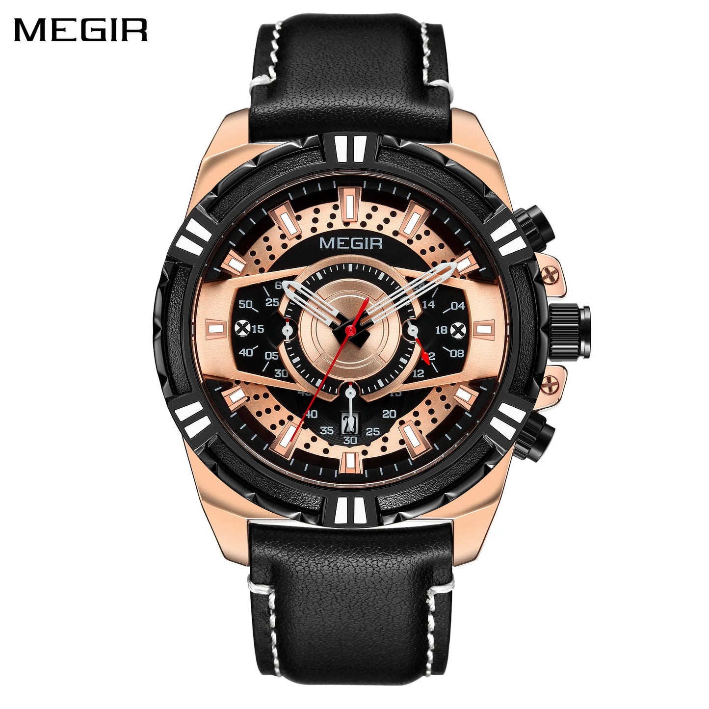 Reloj MEGIR de lujo para hombre, correa de cuero, relojes de cuarzo de negocios, reloj de pulsera deportivo luminoso a la moda para hombre, relojes Masculino