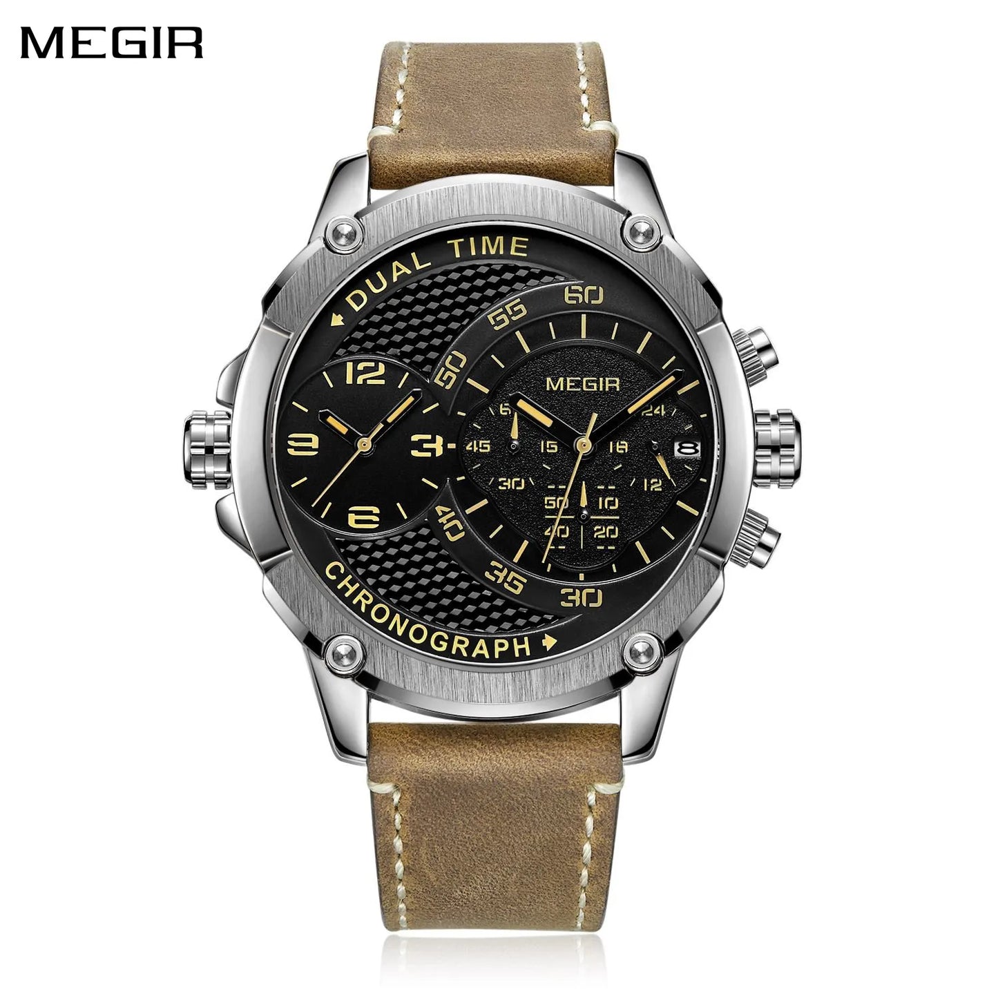 MEGIR Reloj de pulsera deportivo de cuarzo con correa de cuero de lujo con cronógrafo informal para Hombre Reloj de negocios resistente al agua Reloj para Hombre