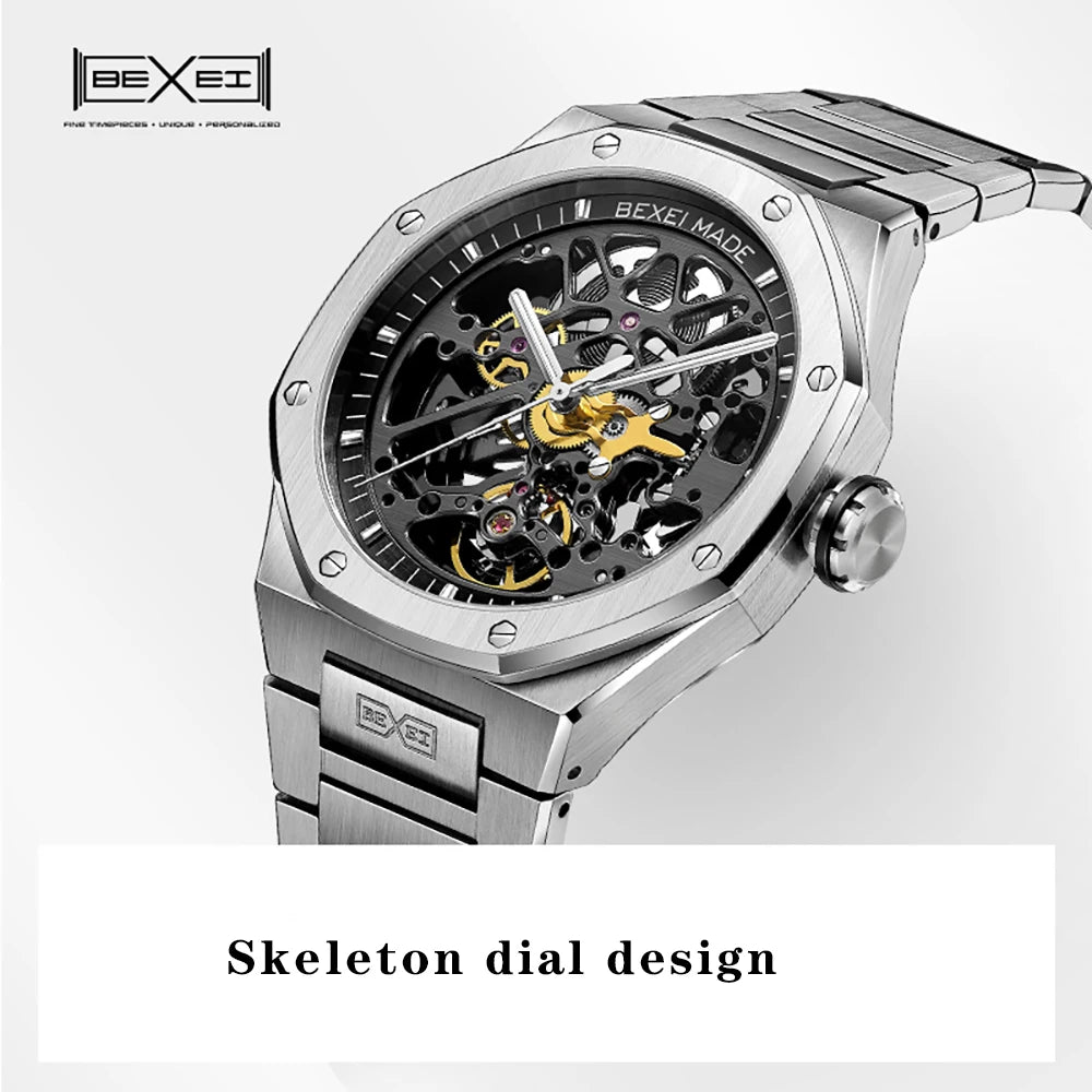 BEXEI 9096 watches for man  Automatic movement mechanical synthetic sapphire Gradient dial Classic octagonal design waterproof