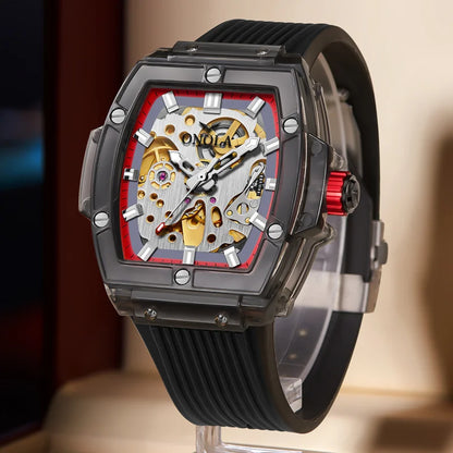 Reloj de lujo para hombre onola plástico transparente hueco relojes mecánicos completamente automáticos reloj impermeable para hombre