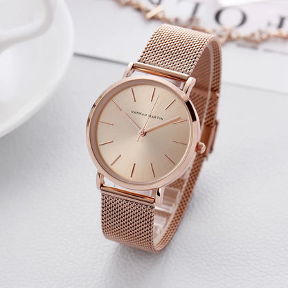 Reloj HANNAH MARTIN para Mujer, Reloj con movimiento de cuarzo japonés de lujo con esfera dorada de 36mm, Reloj con correa de acero inoxidable para Mujer