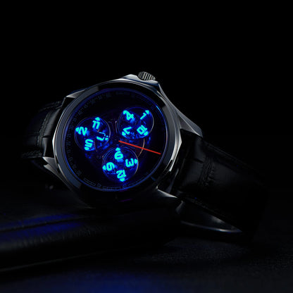 OBLVLO Stars Wheel-reloj mecánico automático para hombre, de cuero superluminoso, resistente al agua, creativo, informal, de acero