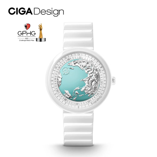 CIGA Design-reloj automático de lujo para mujer, serie U, Planeta Azul, Edad de Hielo, correa de cerámica, relojes mecánicos, reloj exquisito