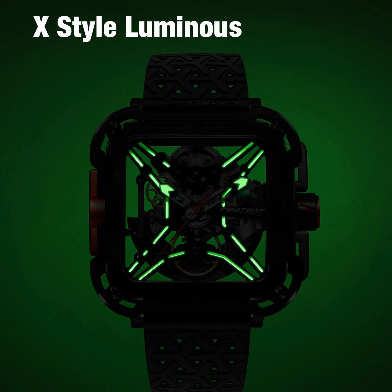 Reloj Automático CIGA Design esqueleto para hombre Serie X SUV luminoso resistente a los golpes relojes de pulsera mecánicos cuadrados reloj para hombre