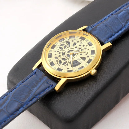 Reloj Hombre Fashion Imitation Mechanical Watches Men Skeleton Watches Leather Band Quartz Wristwatches Men Cheap Price