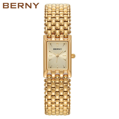 Reloj de oro BERNY para mujer, relojes de pulsera cuadrados de cuarzo para mujer, reloj pequeño de acero inoxidable para mujer, reloj de moda informal de lujo