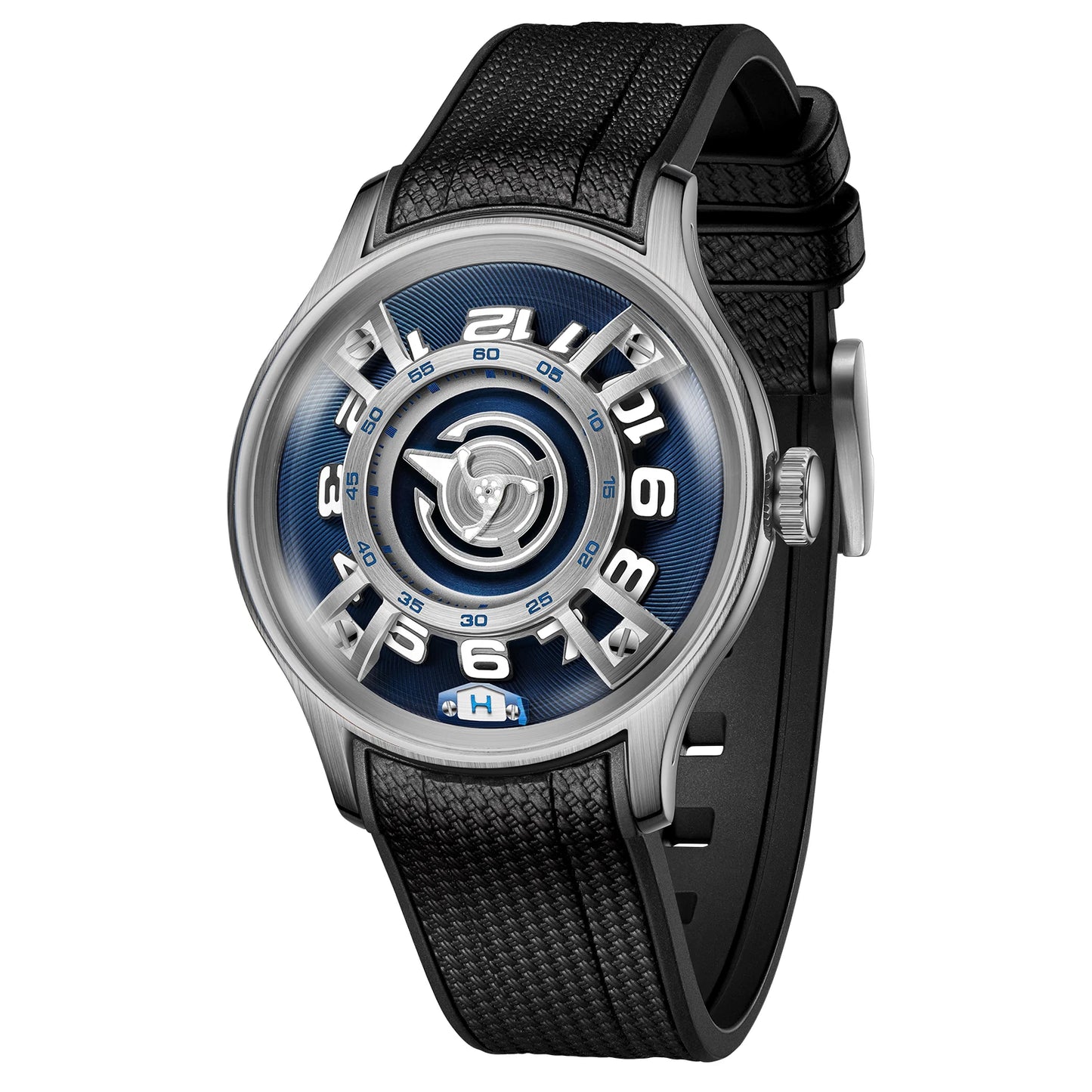 OBLVLO Curvature Engine Star Rotor Reloj Automático Todo el Acero Hombres Super Luminoso Luz Nocturna Azul Relojes Mecánicos Behrens