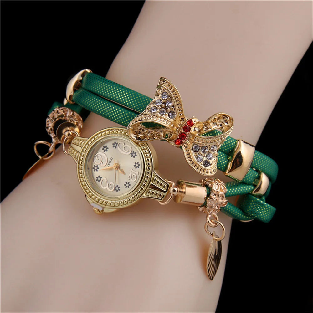 Simple Women’s Round Watches Luxury Brand Ladies Bracelet Watch Bow Quartz Watch Straps Wristwatche Female Korean Clock