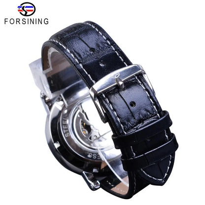 Forsining Top Brand Minimalist Men's Mechanical Black Slim Dial Automatic Casual Genuine Leather Clock Male Watch Relogio Saati