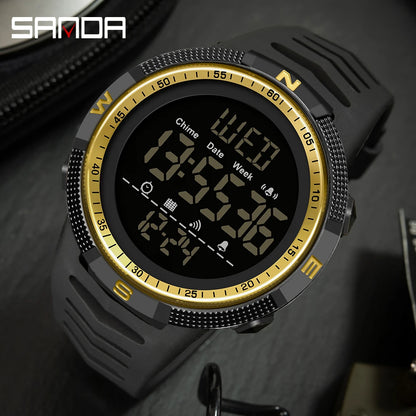 Fashion SANDA Top Brand Waterproof Men Watch Multifunctional Luminous Digital Wristwatch Outdoors Sports Student Watches 6014