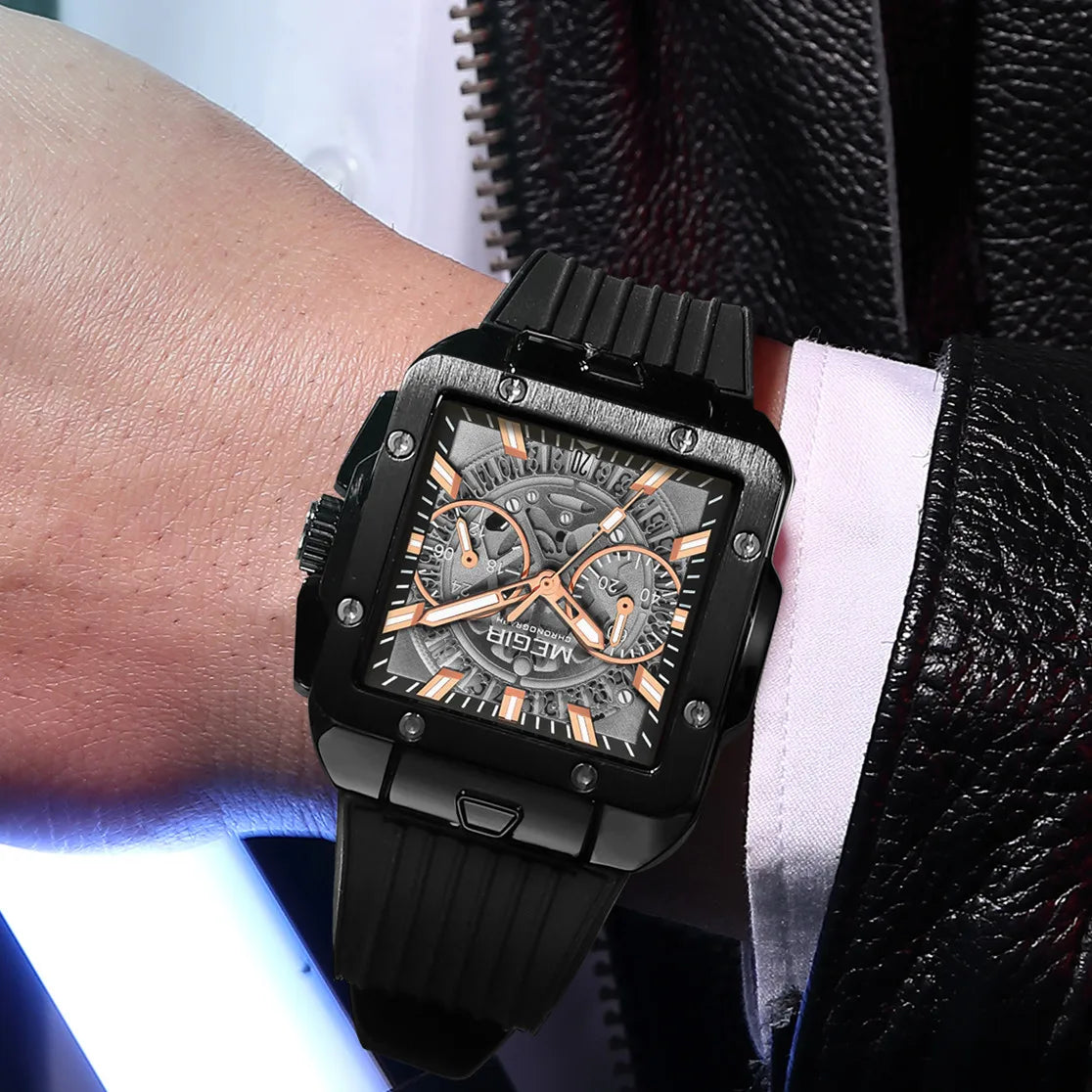 Reloj deportivo MEGIR de marca de lujo para hombre, reloj de pulsera militar de cuarzo a la moda, reloj de pulsera resistente al agua con manecillas luminosas, reloj con cronógrafo y fecha con esfera grande