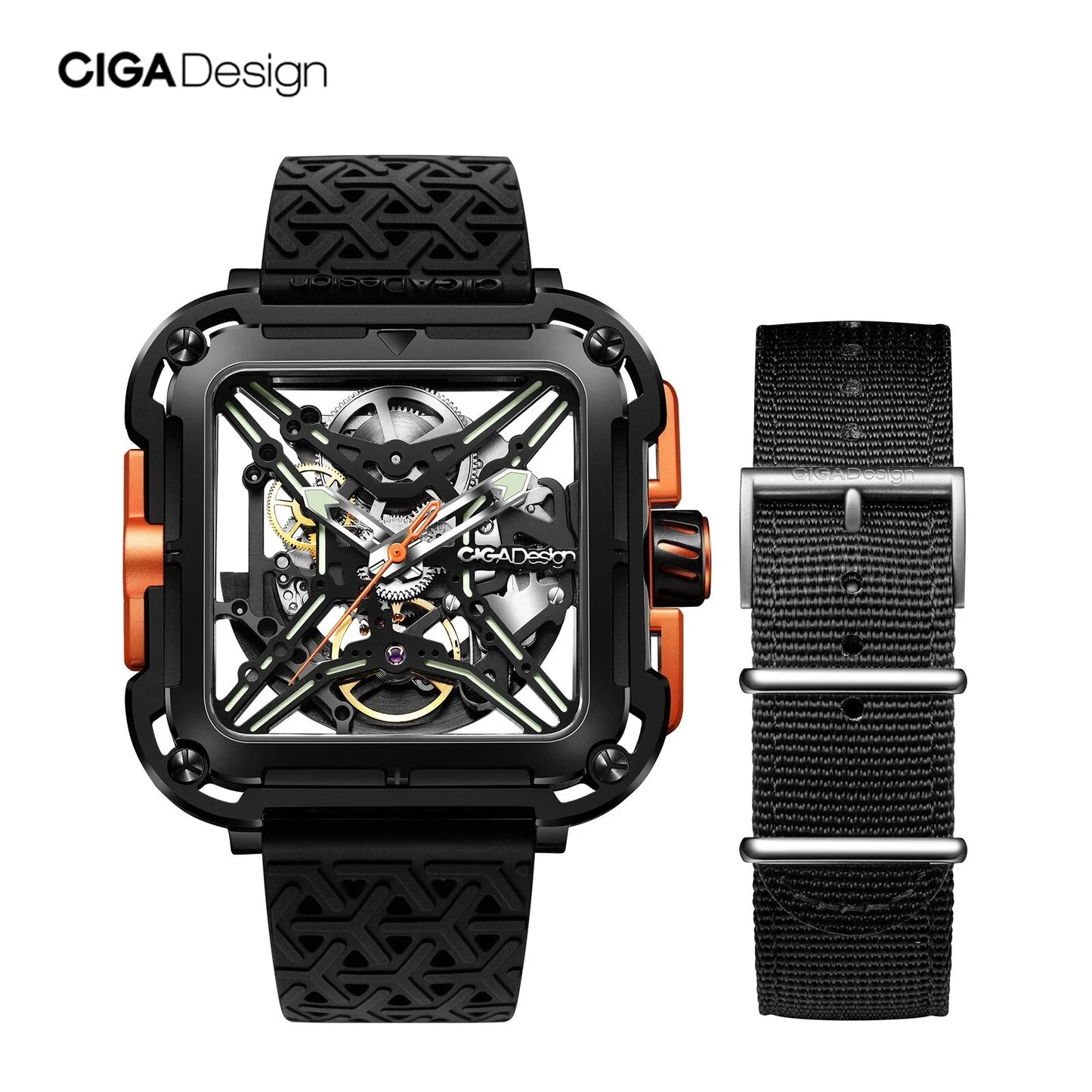 Reloj Automático CIGA Design esqueleto para hombre Serie X SUV luminoso resistente a los golpes relojes de pulsera mecánicos cuadrados reloj para hombre