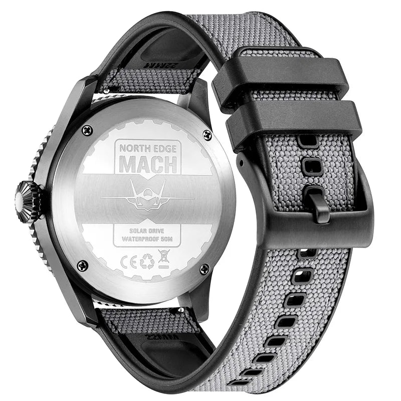 NORTH EDGE 2024 MACH Reloj de cuarzo con energía Solar para hombre, resistente al agua, 50M, relojes de pulsera deportivos para piloto, Reloj luminoso ambientalmente