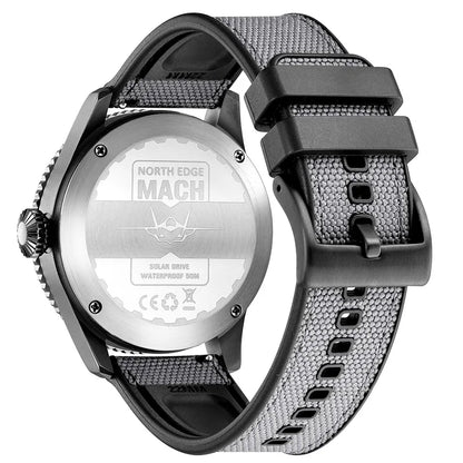 NORTH EDGE-relojes para Hombre MACH Solar Power 2024, nuevo diseño luminoso, resistente al agua, correa de nailon TPR, Reloj piloto para Hombre