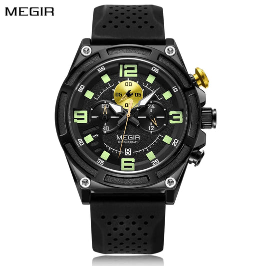 Marca MEGIR, reloj de cuarzo para hombre, relojes de pulsera con correa de silicona a la moda, reloj deportivo informal con Esfera Grande, cronógrafo, manecillas luminosas y fecha