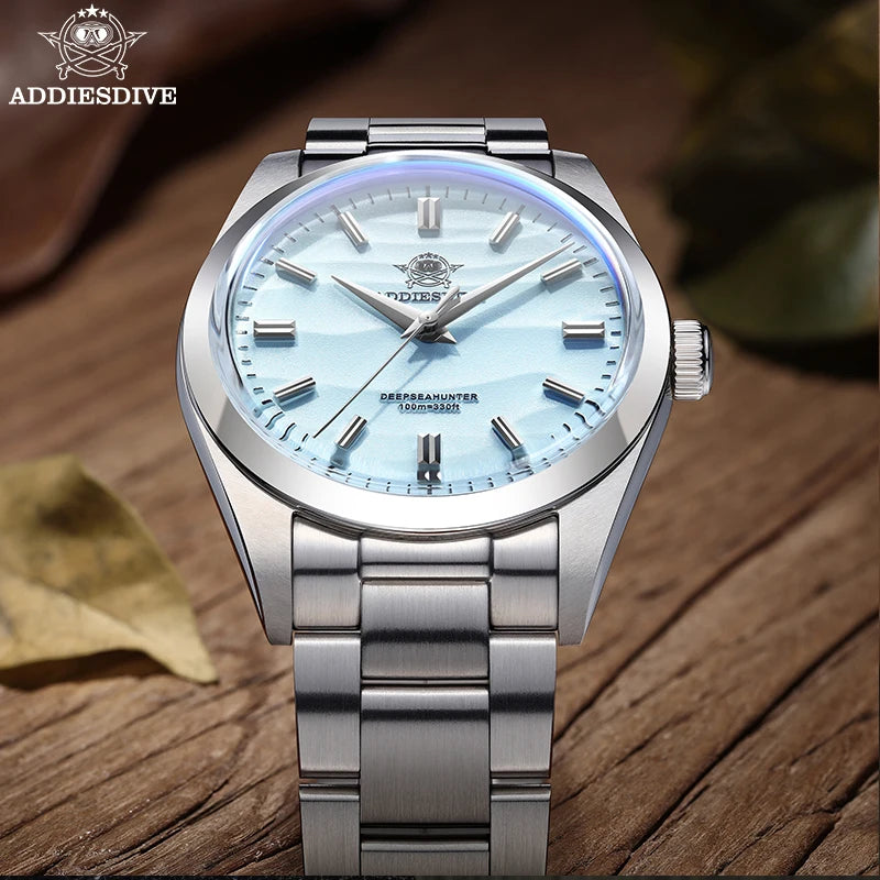 Reloj ADDIESDIVE para hombre, esfera de arena, reloj de cuarzo de 36mm, resistente al agua 100m, reloj de pulsera de cristal con cúpula recubierta de AR de acero inoxidable 316L para hombre