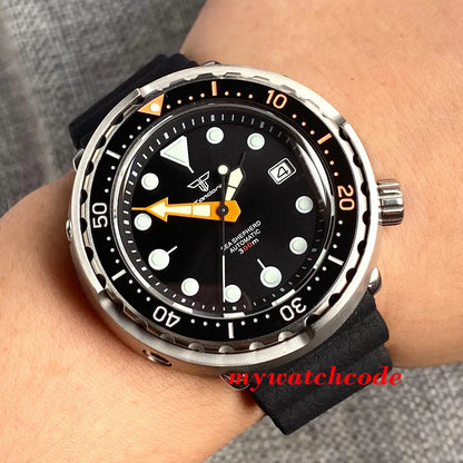 Tandorio Tuna Dive Steel Mechanical Men Watch 20bar Waterproof S NH36 Movt Orange Hand Silicone Strap Gift Clock