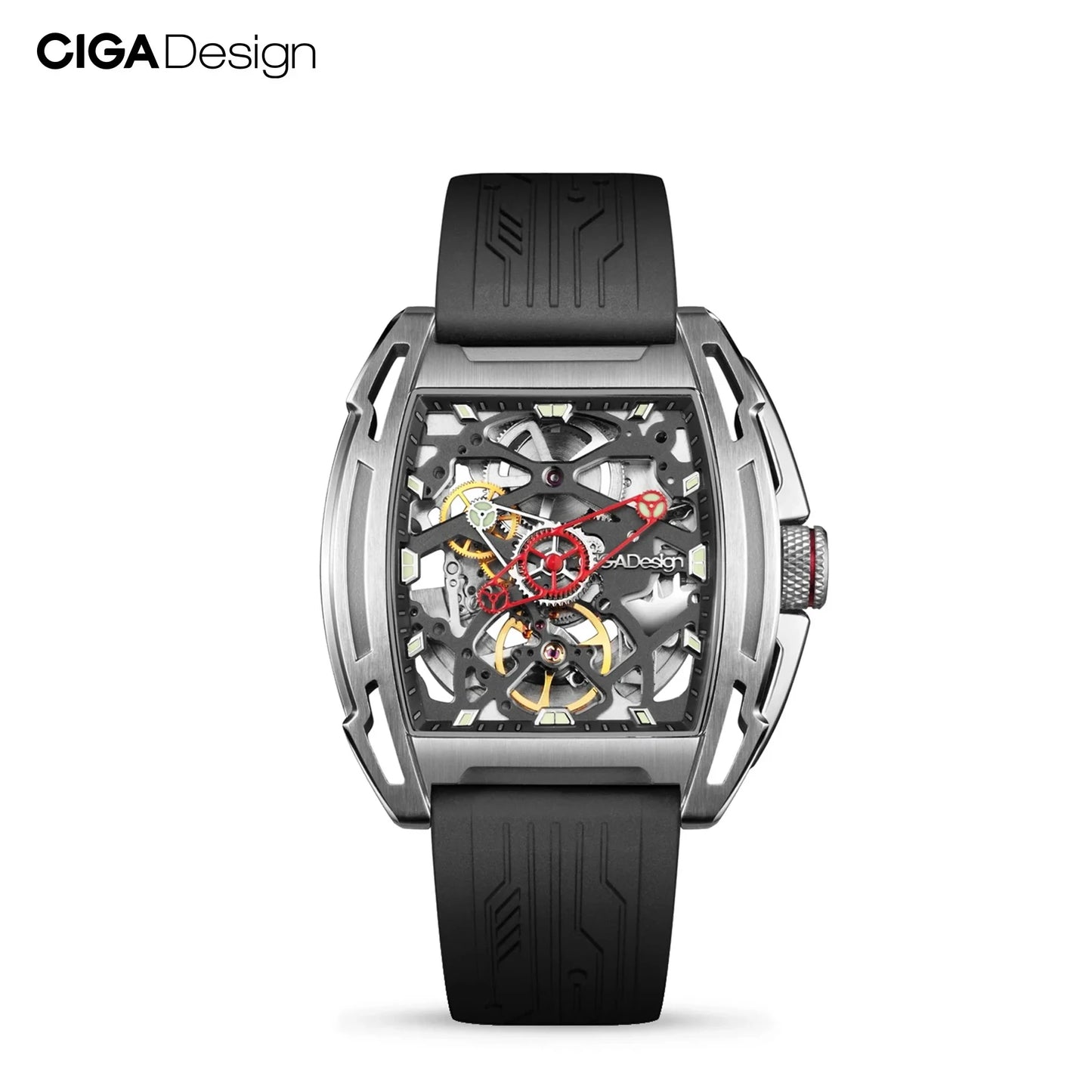 Reloj CIGA Design Z Series con movimiento automático para hombre, reloj de pulsera mecánico con esqueleto luminoso Tonneau, reloj informal de moda para hombre