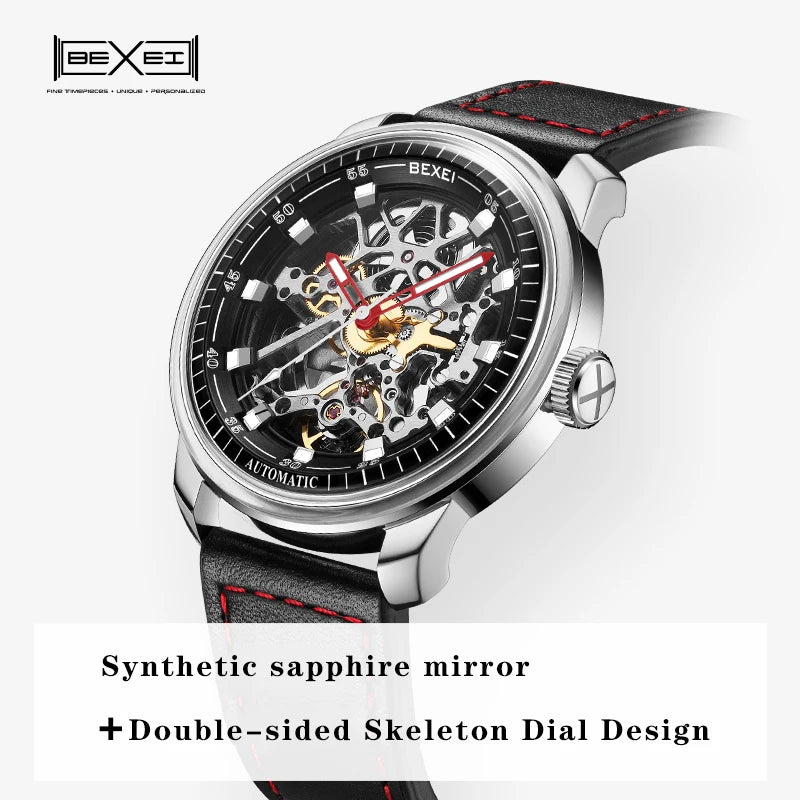 BEXEI 9109 luminous 316L stainless steel automatic Mechanical watch Fashion Business waterproof synthetic sapphire watch for men