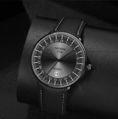 Reloj de pulsera de cuarzo ultrafino con cinturón de cuero para negocios para hombre, reloj de pulsera de acero inoxidable con calendario de lujo a la moda para hombre 2023