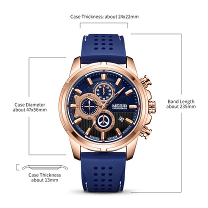 Relojes de negocios de lujo MEGIR para Hombre, relojes de pulsera informales de cuarzo con correa de cuero, Reloj militar resistente al agua con fecha para Hombre