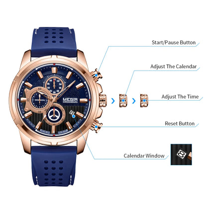 Relojes de negocios de lujo MEGIR para Hombre, relojes de pulsera informales de cuarzo con correa de cuero, Reloj militar resistente al agua con fecha para Hombre