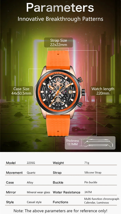 Reloj MEGIR para hombre, correa de silicona, reloj de pulsera deportivo de cuarzo, calendario luminoso multifuncional de lujo, relojes de pulsera con esfera grande