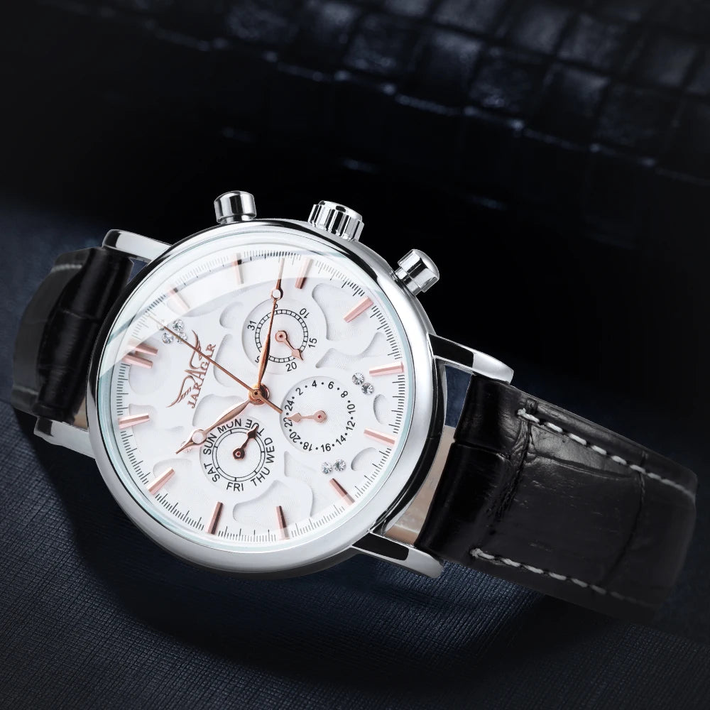Fashion Jaragar Top Brand Pilot Mens Mechanical Date Display Blue Pointers Automatic Watch Men Luxury Leather Strap Wristwatches