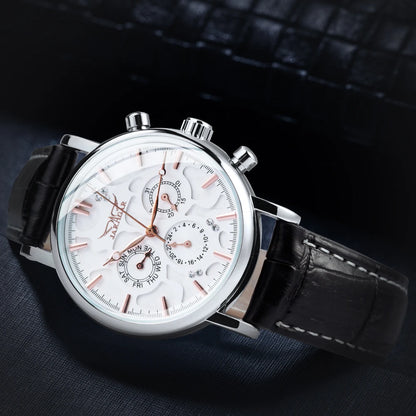 Fashion Jaragar Top Brand Pilot Mens Mechanical Date Display Blue Pointers Automatic Watch Men Luxury Leather Strap Wristwatches