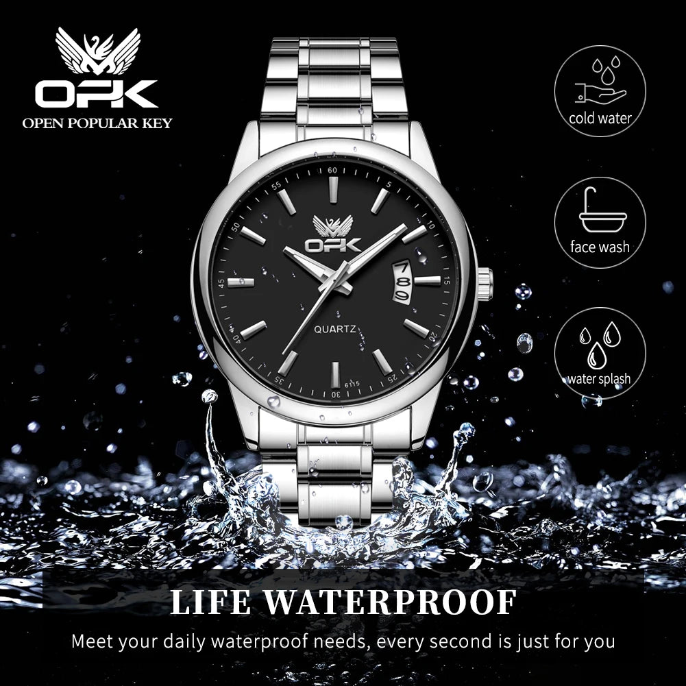 Reloj de cuarzo clásico OPK 6010 para hombre, reloj de pulsera luminoso de acero inoxidable resistente al agua, calendario, relojes de marca originales para hombre