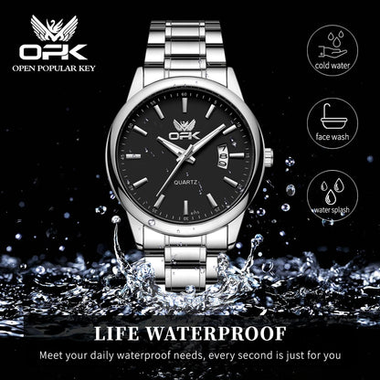 Reloj de cuarzo clásico OPK 6010 para hombre, reloj de pulsera luminoso de acero inoxidable resistente al agua, calendario, relojes de marca originales para hombre