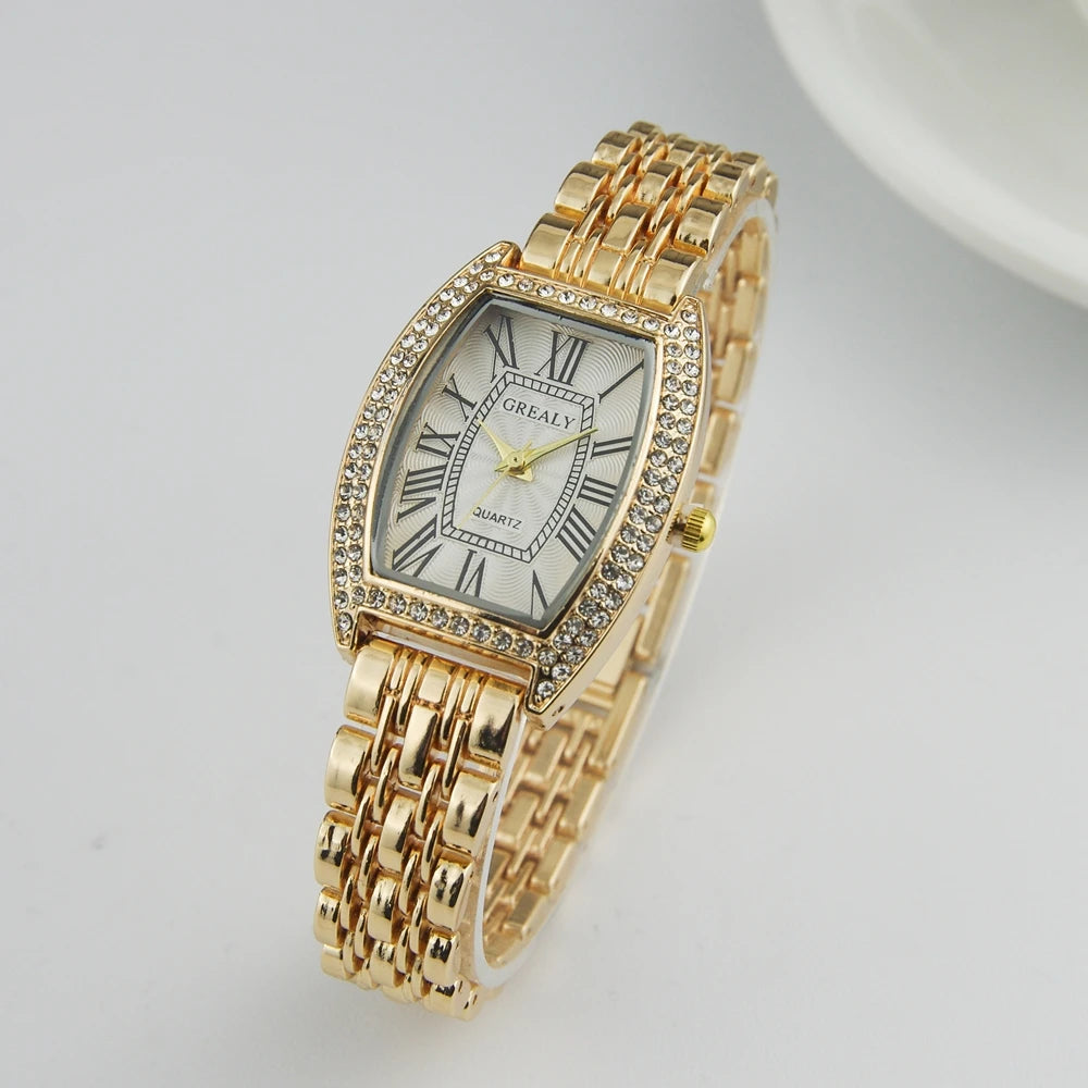 Retro Luxury Casual Tonneau Women's Watches Diamond Quartz Wristwatch Female Ladies Metal Band Watch relogio feminino