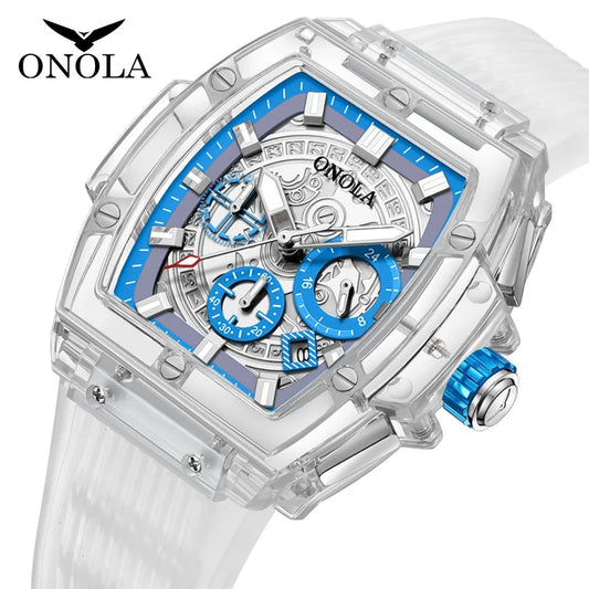 Reloj Faion para hombre y mujer, marca ONOLA, relojes de silicona de cuarzo resistentes al agua de plástico transparente de lujo para hombre, relojes para hombre