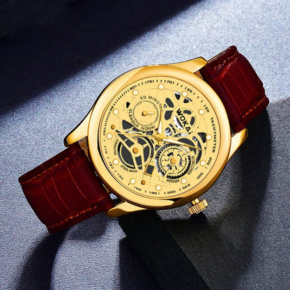 2023 Hot Sale WOKAI Watch Men Gold Watches Fashion Luxury Golden Skeleton Surface Quartz Wristwatches Men Relogios Masculinos