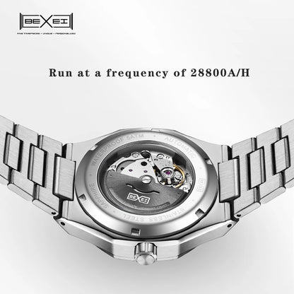 BEXEI 9093 Automatic mechanical watch for man synthetic sapphire Gradient dial Classic octagonal design waterproof  Reserve 80H