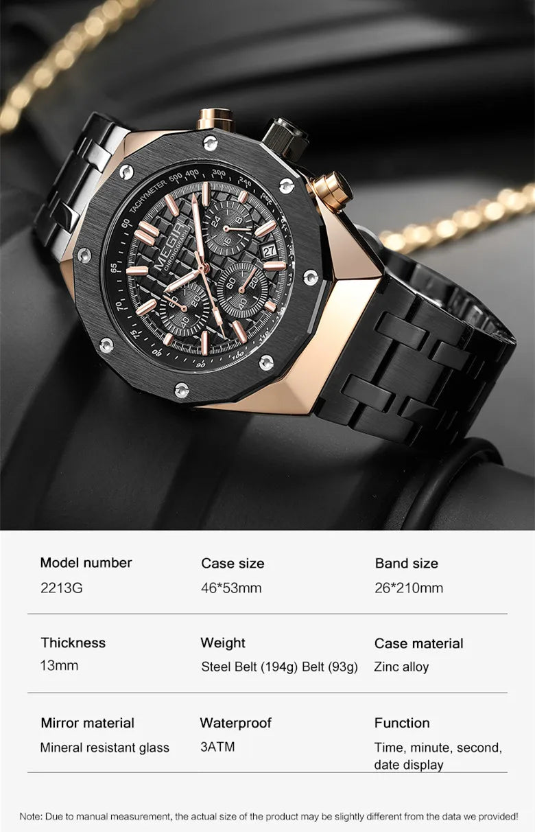 Relojes MEGIR de cuarzo de marca a la moda para Hombre, Reloj de pulsera deportivo con manecillas luminosas, pulsera de acero inoxidable, cronógrafo Masculino, Reloj para Hombre