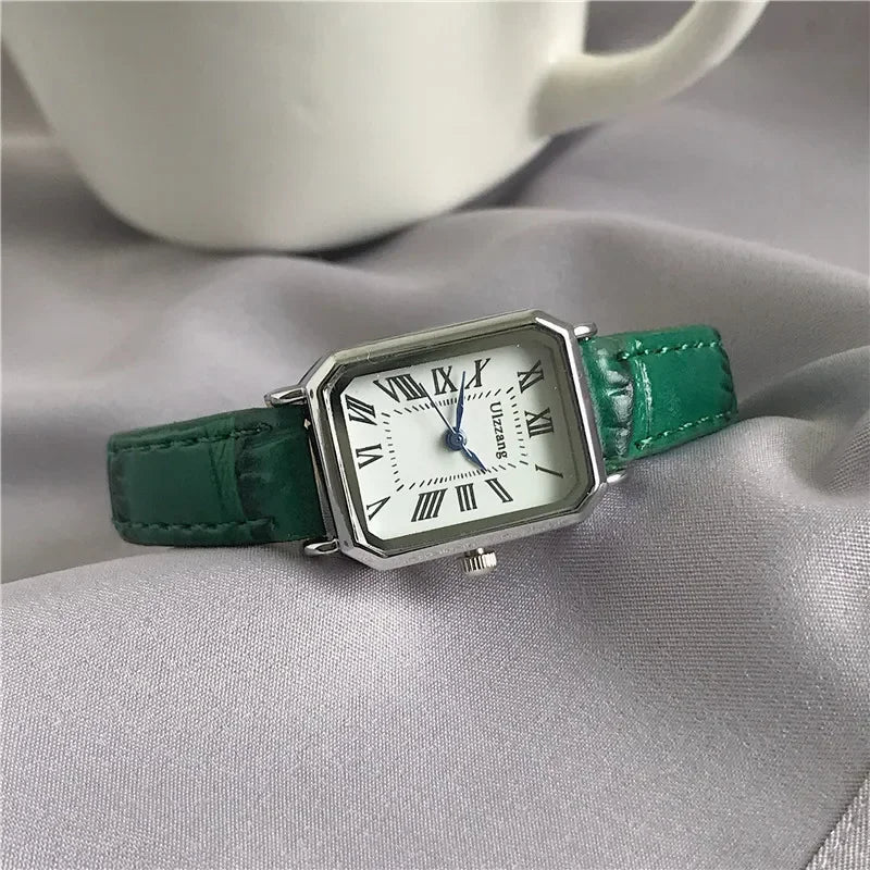 Relojes retro clásicos informales con esfera de cuarzo, correa de cuero, reloj rectangular, relojes de pulsera de moda para mujer