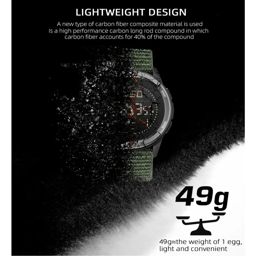 Reloj NORTH EDGE para hombre ALPS 45MM deportes al aire libre natación metrónomo brújula impermeable caja de fibra de carbono correa de nailon reloj para hombre