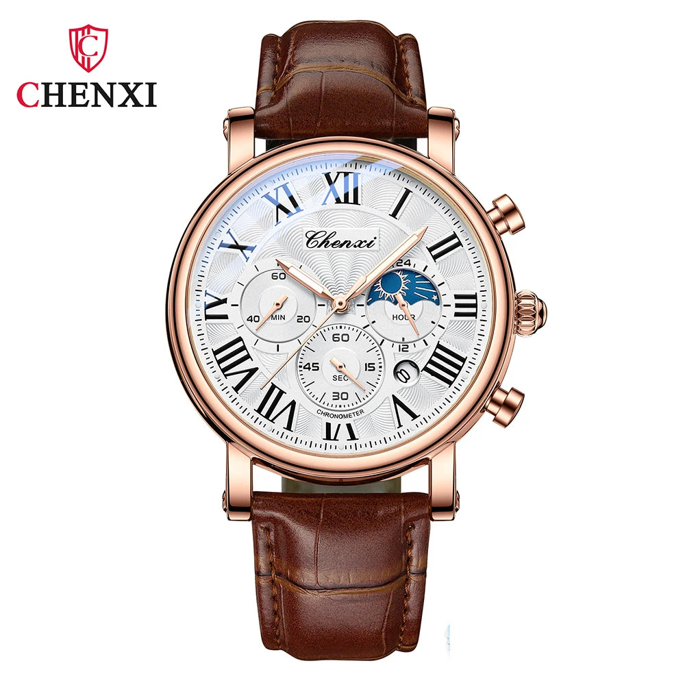 Nuevo Relojes CHENXI para hombre, marca superior, reloj de cuarzo con correa de cuero de lujo, reloj cronógrafo resistente al agua para hombre, reloj de negocios a la moda