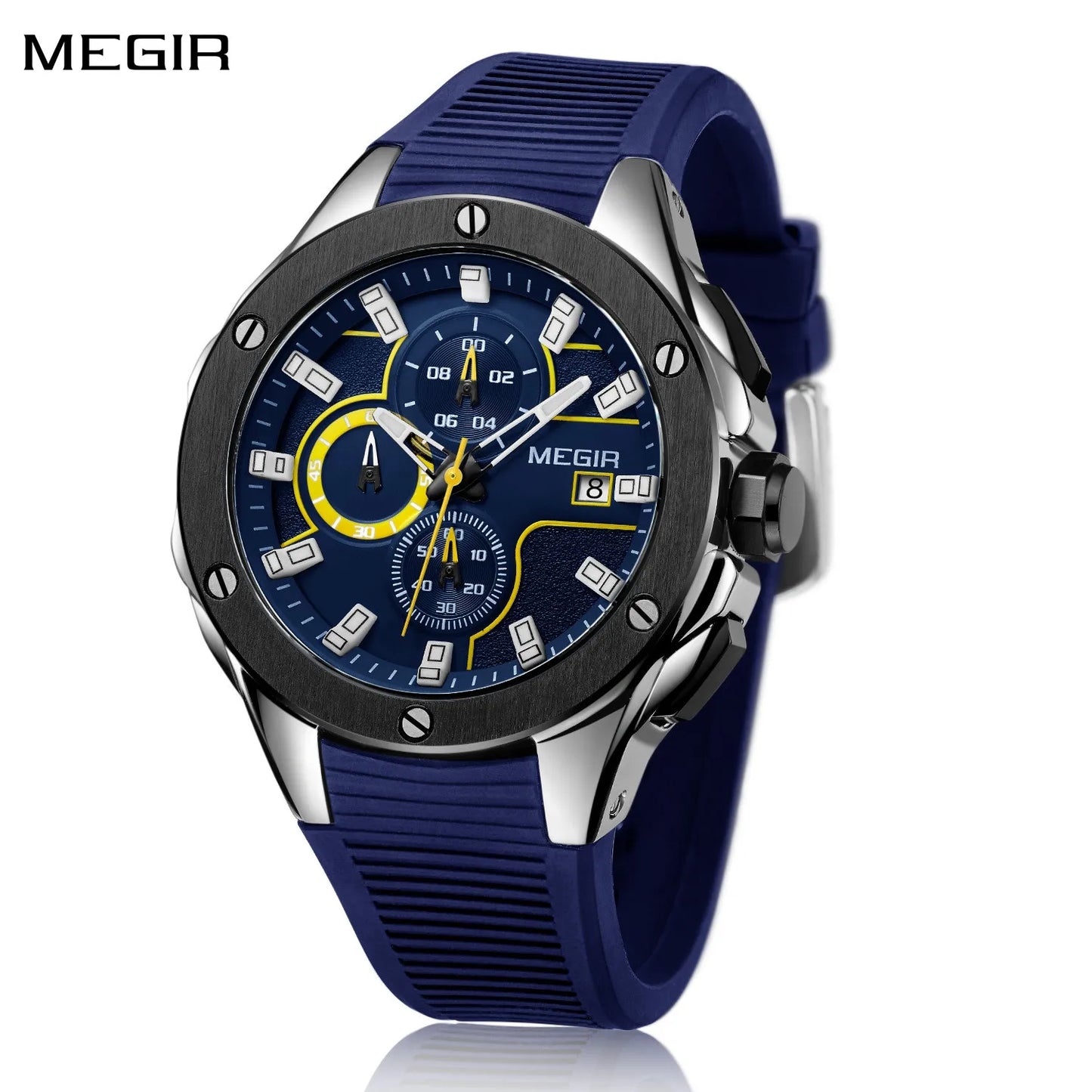 MEGIR, relojes deportivos militares de cuarzo a la moda para hombre, correa de silicona, cronógrafo, reloj de pulsera con esfera grande, relojes Masculino