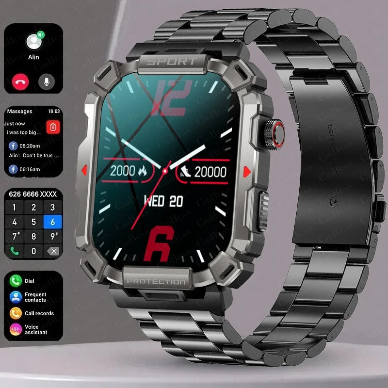 2.01 inch Outdoor Military Smart Watch Men Bluetooth Call Smartwatch For Android IOS IP68 Waterproof Sports Fitness Watches 2024