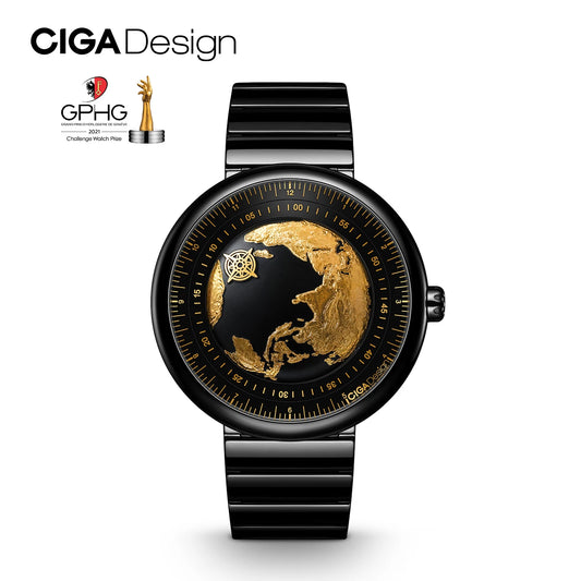 Relojes de lujo con movimiento automático para hombre, diseño CIGA, serie 2024 U, versión dorada, relojes de pulsera mecánicos de cerámica