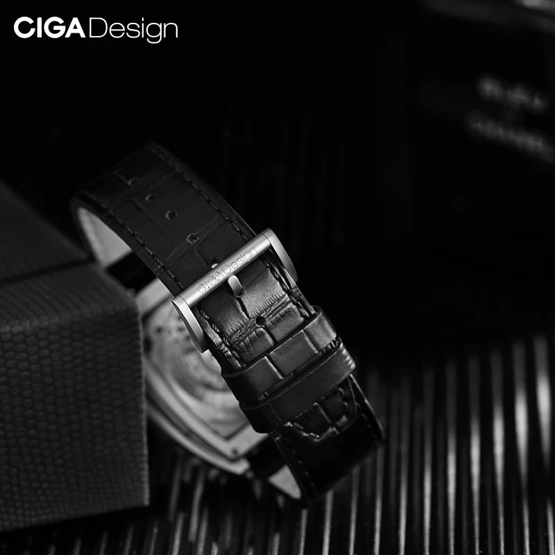 CIGA Design-Correa de reloj Original de 22mm, correa de reloj de cuero genuino de vaca suave negra, pulsera de liberación rápida para hombres y mujeres